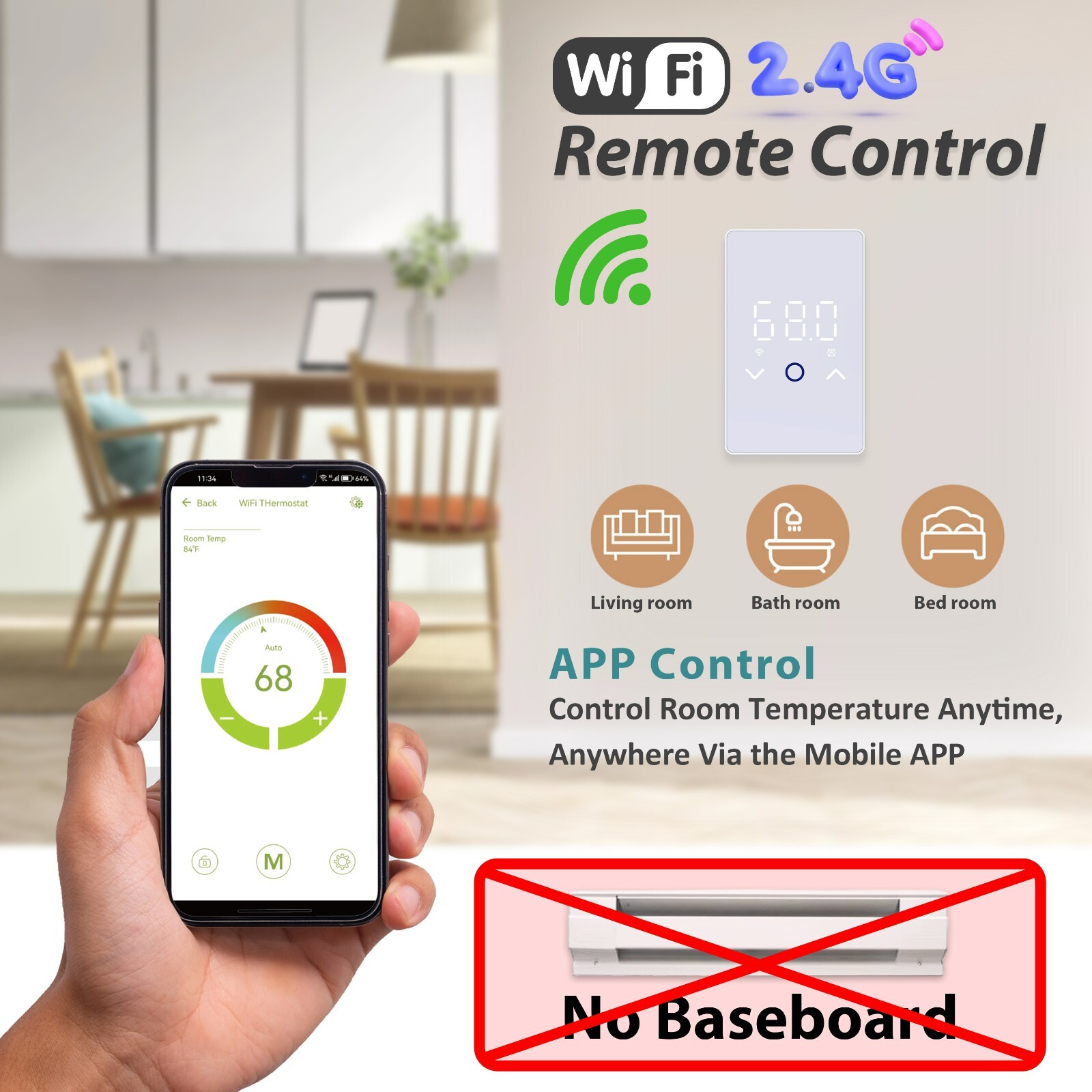 Smart WiFi Floor Heating Kit with Touchscreen Thermostat 120V/240V