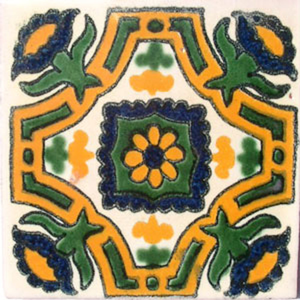 C#042) MEXICAN TILES CERAMIC HAND MADE SPANISH INFLUENCE TALAVERA MOSAIC ART