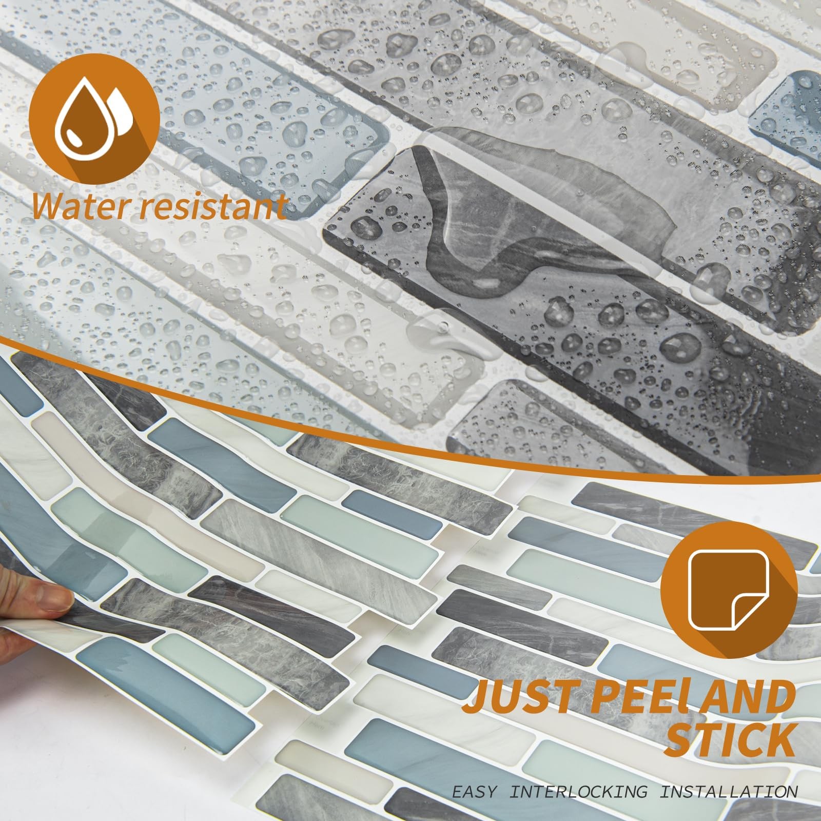 10-Sheet Peel and Stick Backsplash Tile for Kitchen, Back Splash Stick On Blue