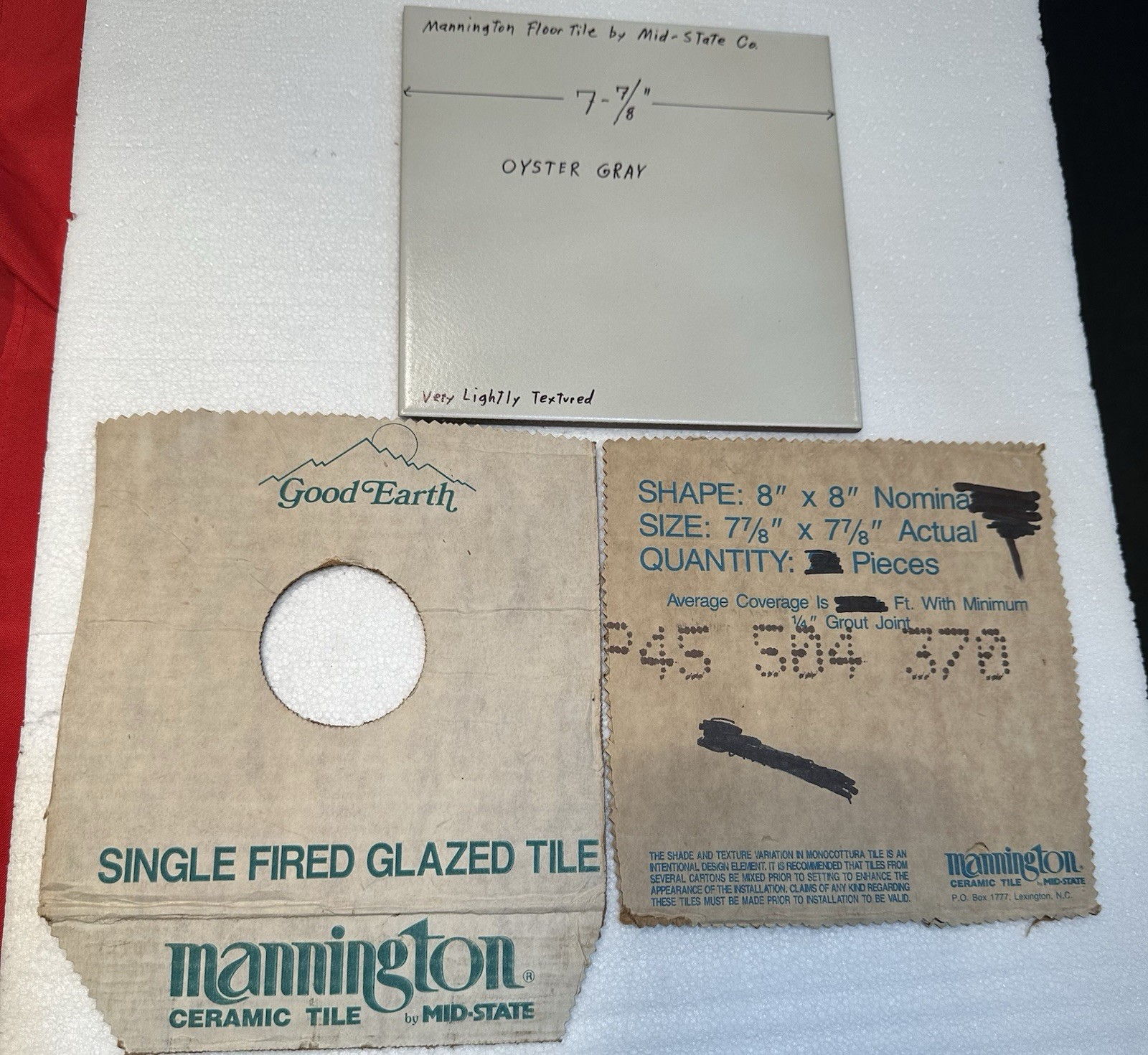 1 pc. Oyster Gray: Ceramic Floor Tile: 8″ X 8″ Lightly Textured by Mid-State Co.
