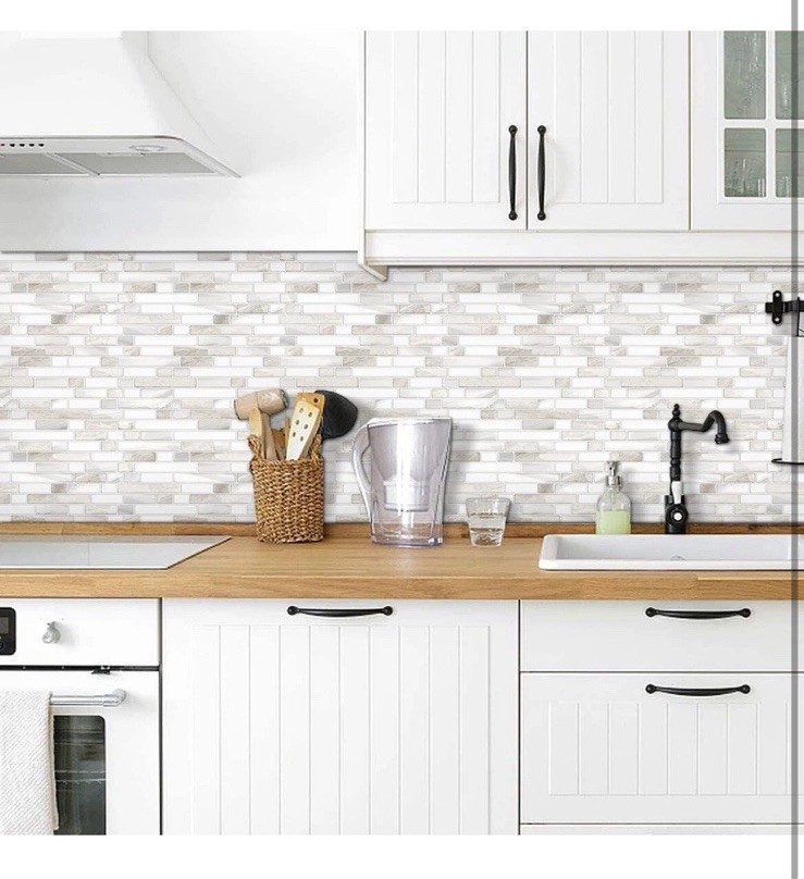 STICKGOO Thicker Design Peel & Stick Tile Backsplash 12”x12” 10 Count Beige/Whit