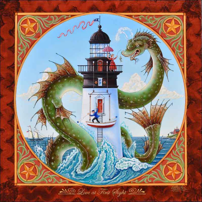 Nautical Accent & Decor Tile Ed Parker Lighthouse Art POV-EP002AT