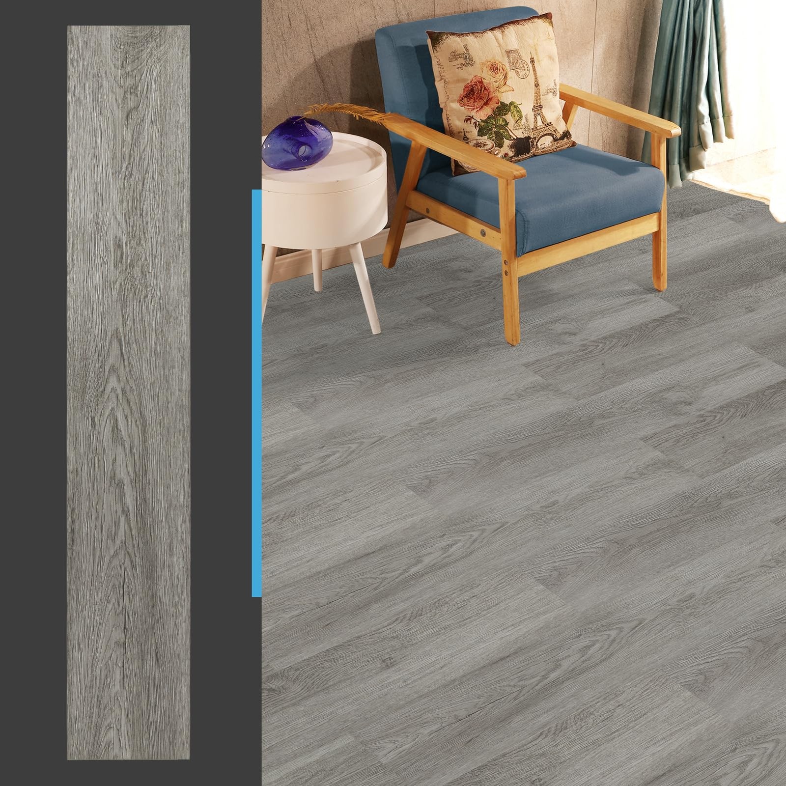 54 Sq.Ft. Large Deep Gray Vinyl Plank Flooring, Durable and Premium