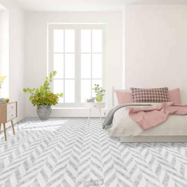 Achim Home Furnishings Retro 12×12 Self Adhesive Vinyl Floor Tile – CHEVRON Grey