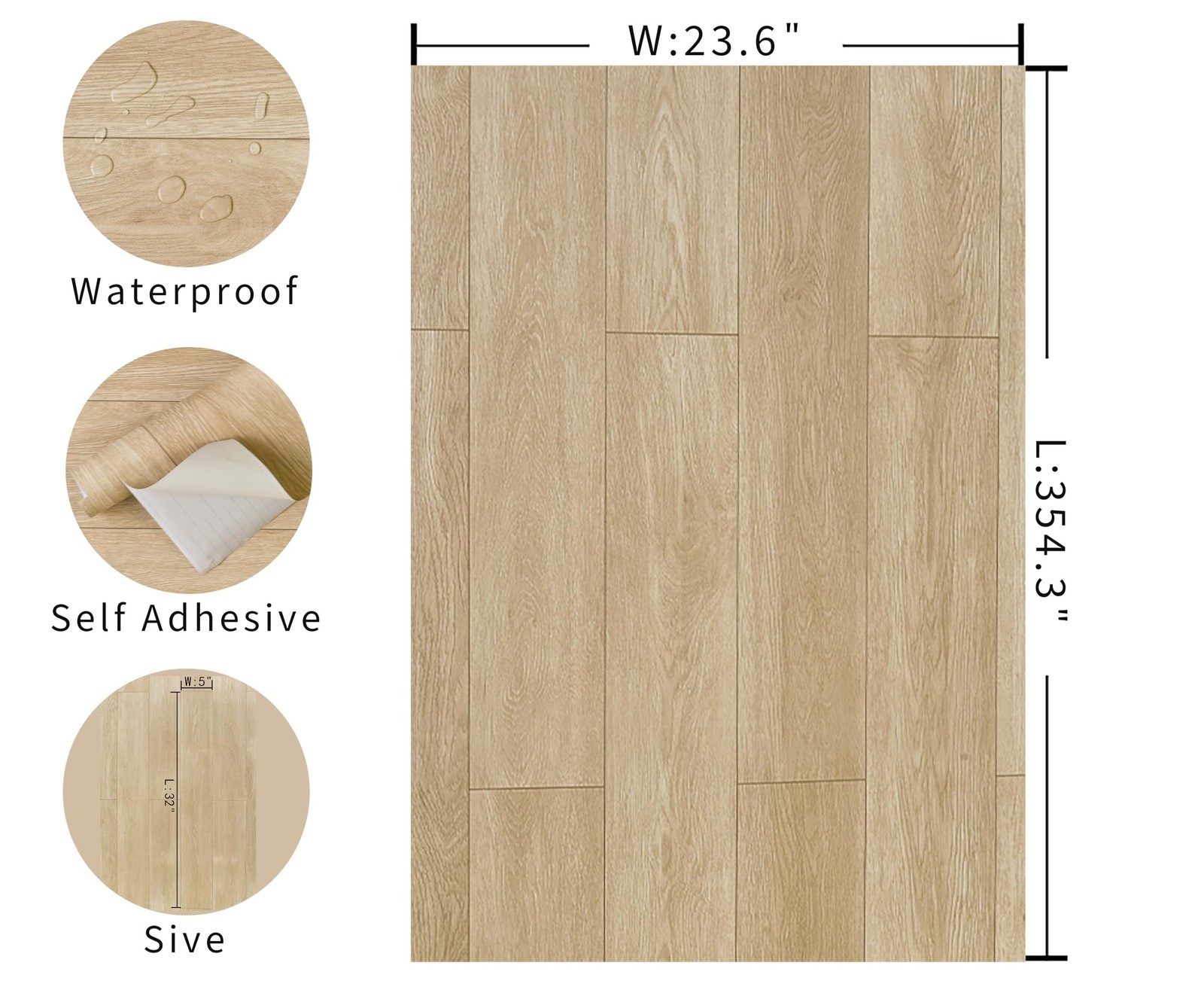 Boobest Peel and Stick Vinyl Flooring Roll Wood Grain Waterproof Self Adhesiv…