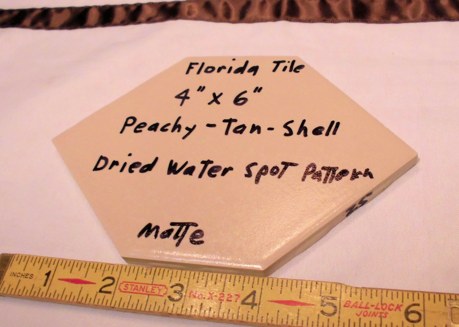 1 pc. Hexagon 4″ X 6″ Peach-Tan-Shell Ceramic Tile; Crystal Glazed; Florida Co.