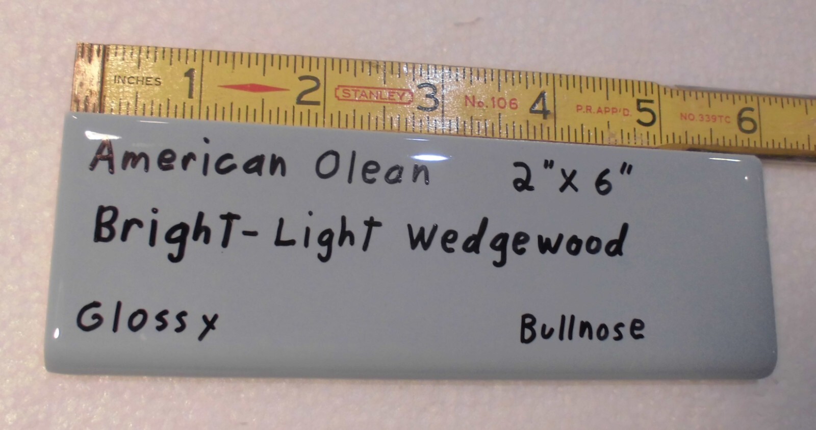1 pc. Ceramic Bullnose Tile 2” X 6” Light Bright Wedgewood Blue: American Olean
