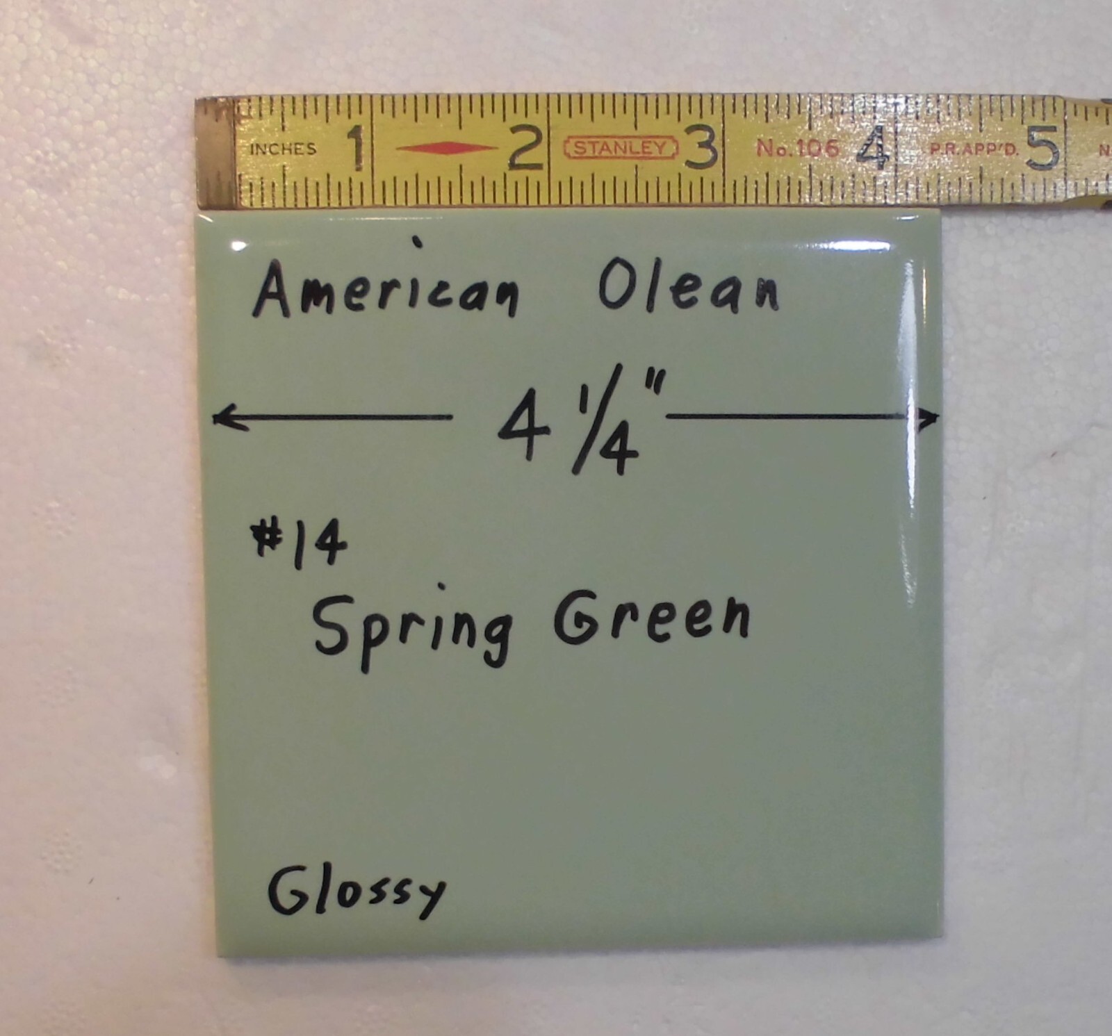 1 pc. Vintage Spring Green: 4-1/4″ Glossy Ceramic Tile by American Olean, NOS