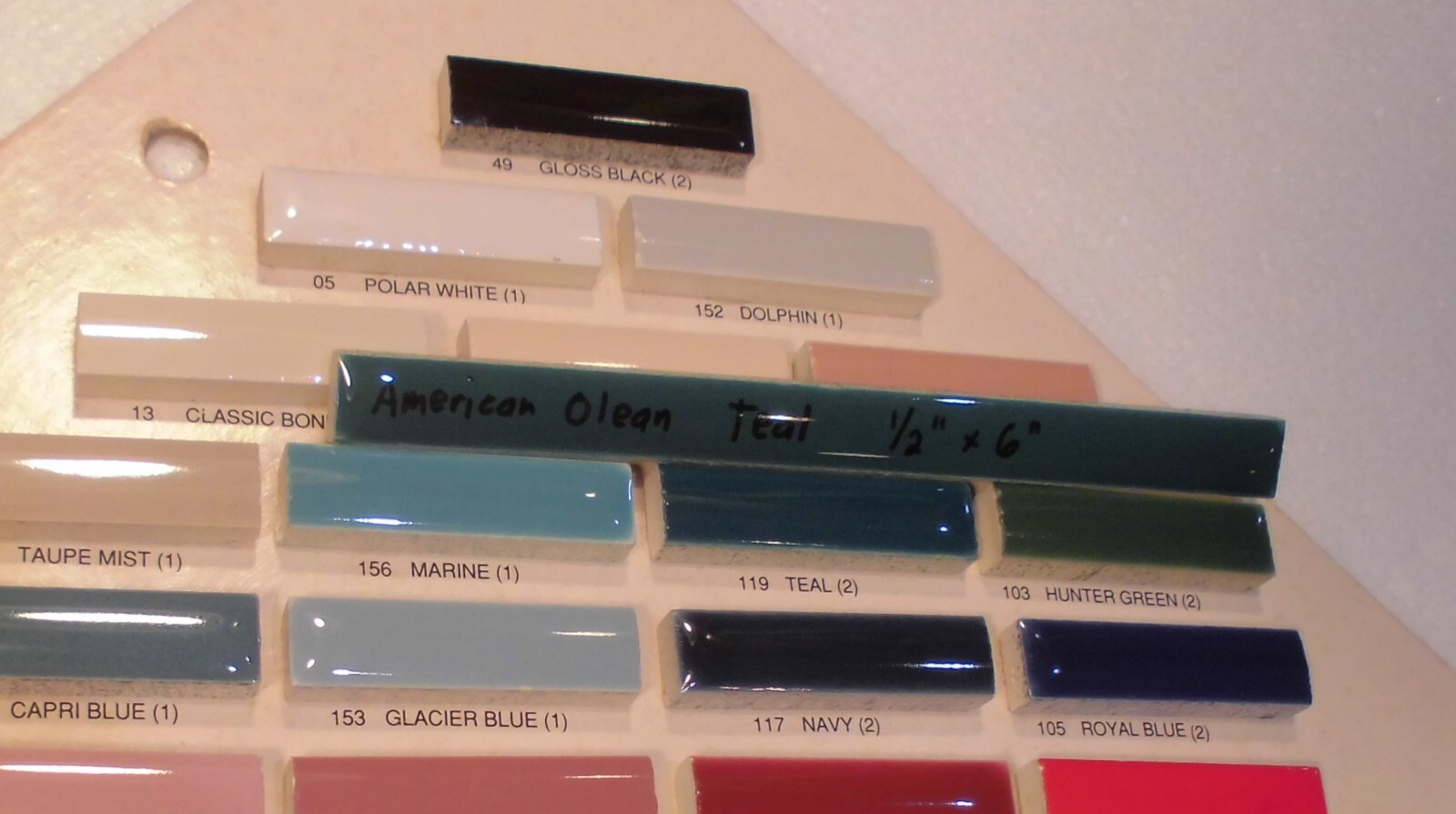 1 pc. Glossy Teal Ceramic Tile: Pencil – Liner – Sizzle: 1/2″ X 6″ by A.O. Green