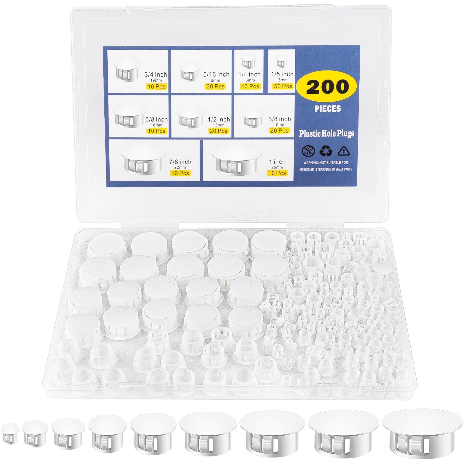 200Pcs White Nylon Hole Plug Set (9 Sizes: 1″, 7/8″, 3/4″, 5/8″, 1/2″, 3/8″, …