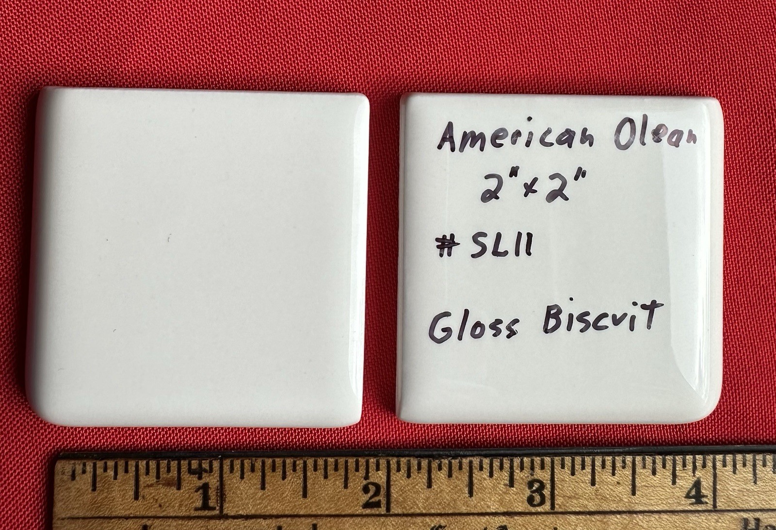 2 pcs. #SL11 Gloss Biscuit: 2″ X 2″ X 5/16″ Ceramic Flat Bullnose Corner Tiles