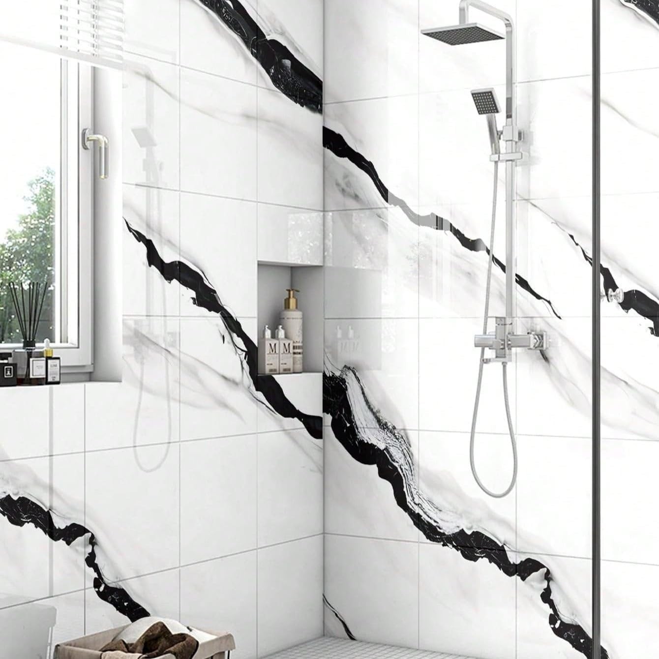 10pcs Marble Peel and Stick Backsplash Waterproof Washroom Wall 11.8″ x 11.8″)