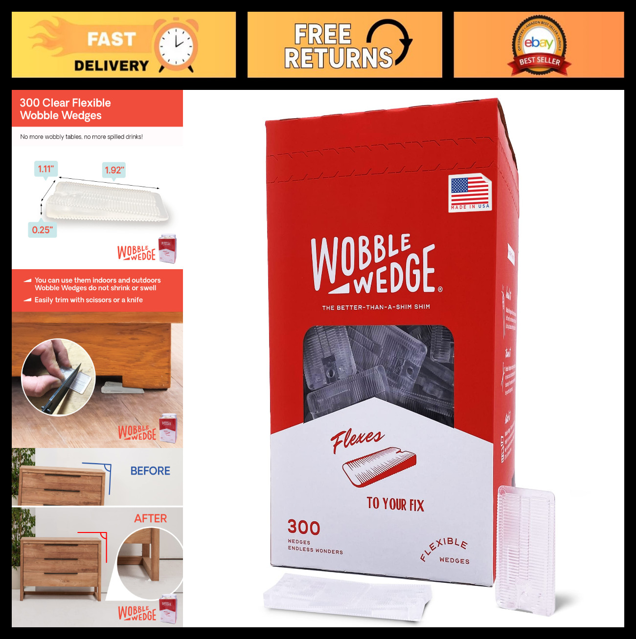Flexible Plastic Leveling Shims – Home Improvement Furniture & Appliance Wedges