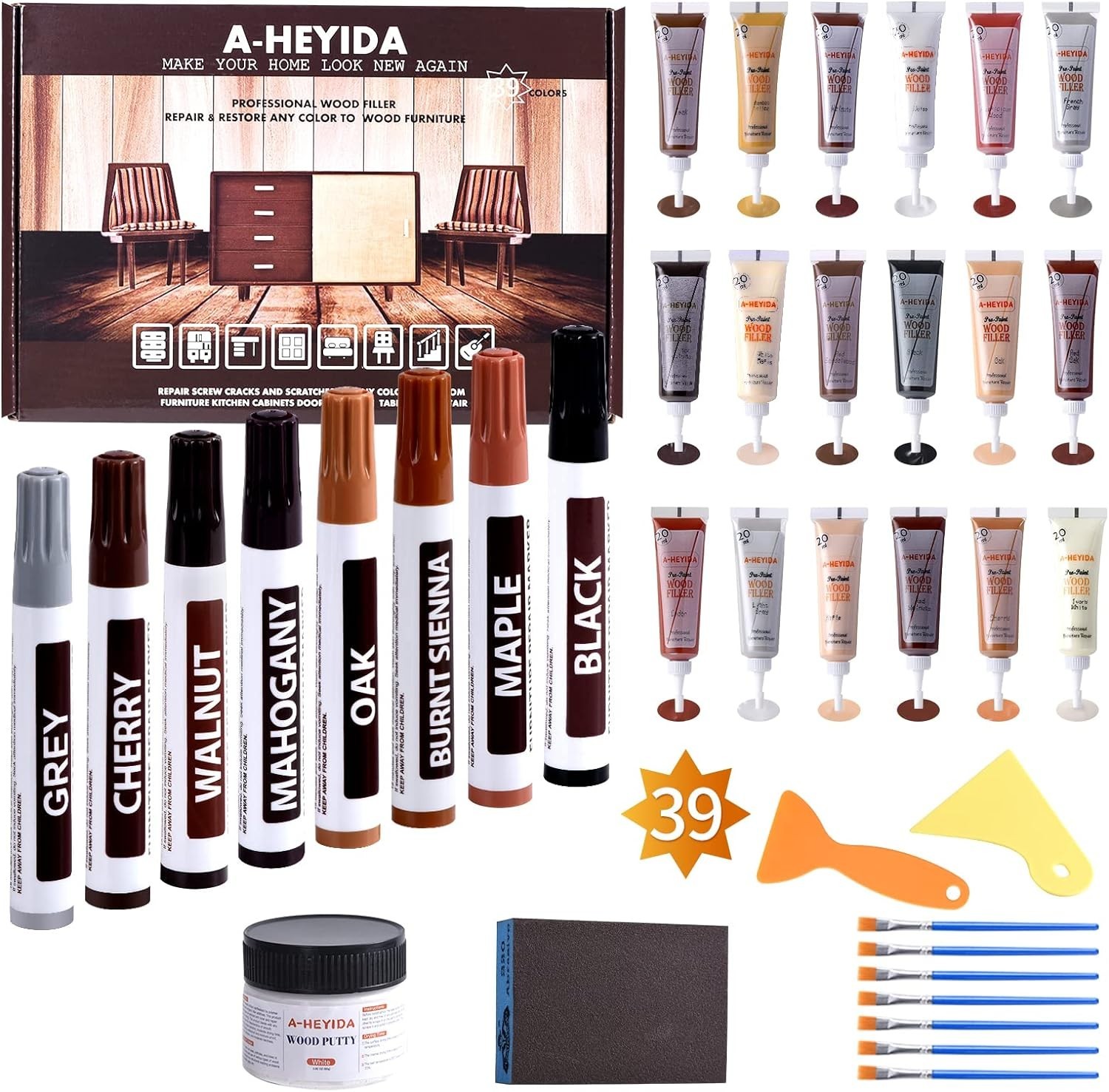 Wood Floor Scratch Repair Kit – 39pcs Furniture Repair Set for Hardwood Laminate
