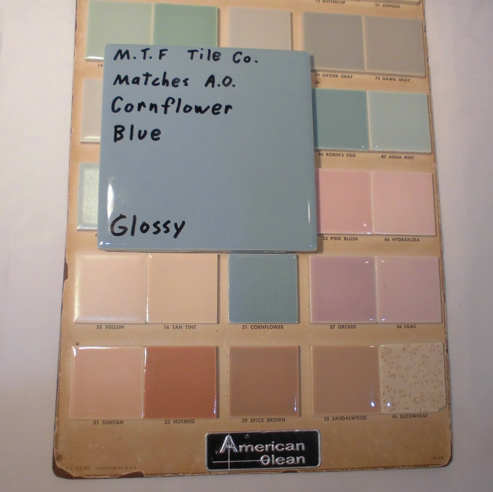 1 pc. VTG *Blue* 4-1/4″ Glossy Ceramic Tile by Monarch Co.; Match AO Cornflower
