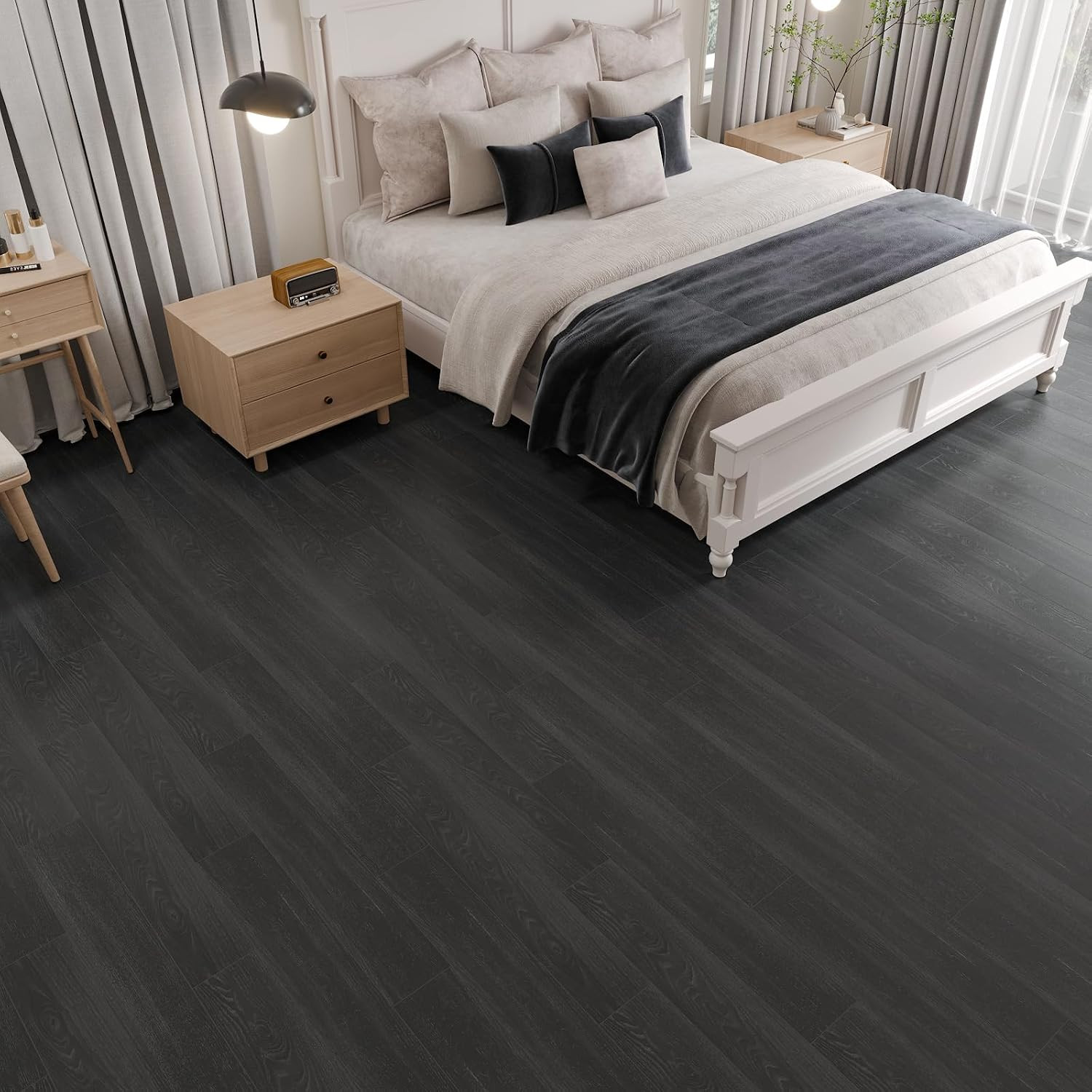 6”X36” Oak Wood Vinyl Flooring Planks Black Peel and Stick Floor Tiles