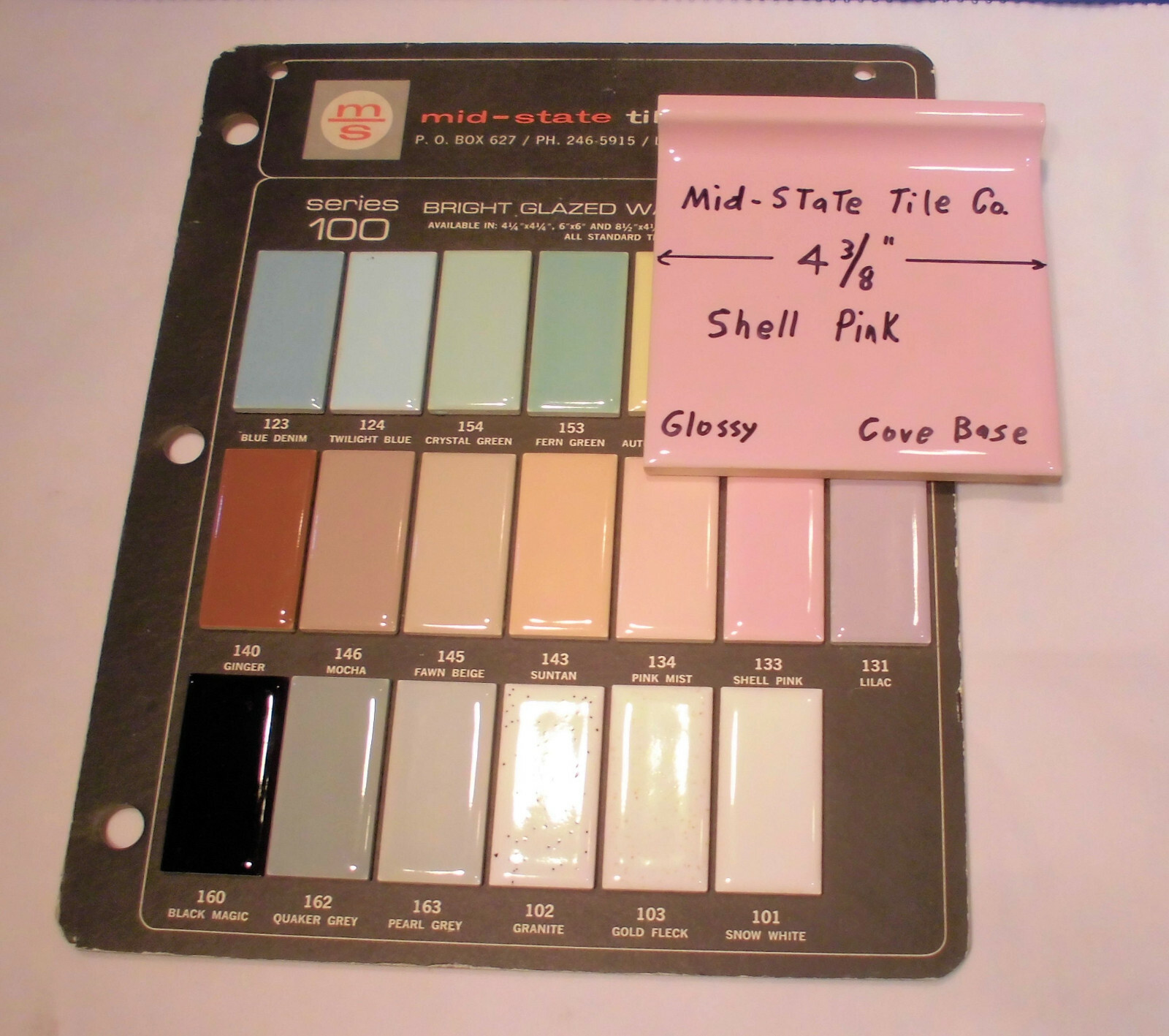 1 pc. Cove-Base Ceramic Tile *Shell Pink* 4-3/8″ Mid-State Co. Glossy; stack on