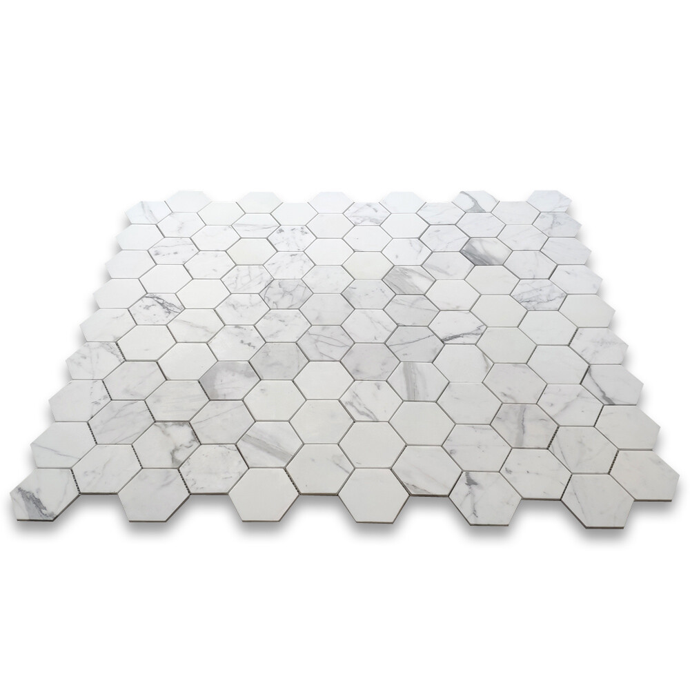 L34XH Statuary White Statuario Italian Marble 4″ Hexagon Mosaic Tile Honed