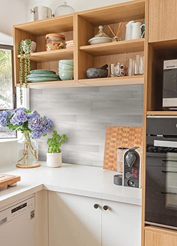 InHome ARB4256: Ash Porcelain Planks Peel & Stick Rolled Backsplash Tile, Off