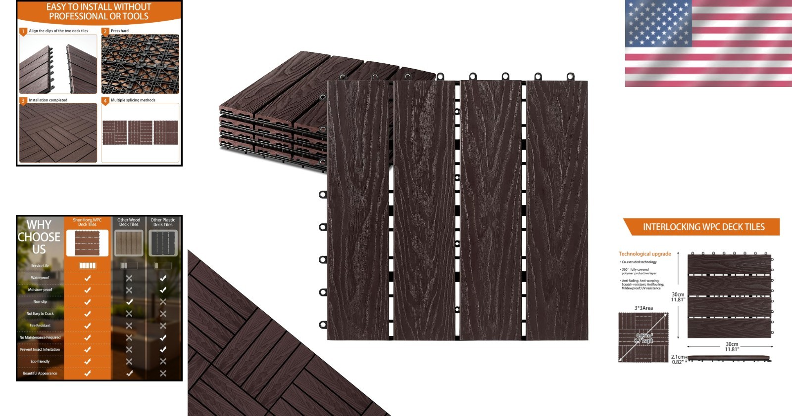 Versatile 4-Pcs Interlocking Deck Tiles – Durable and Anti-Slip Outdoor Flooring