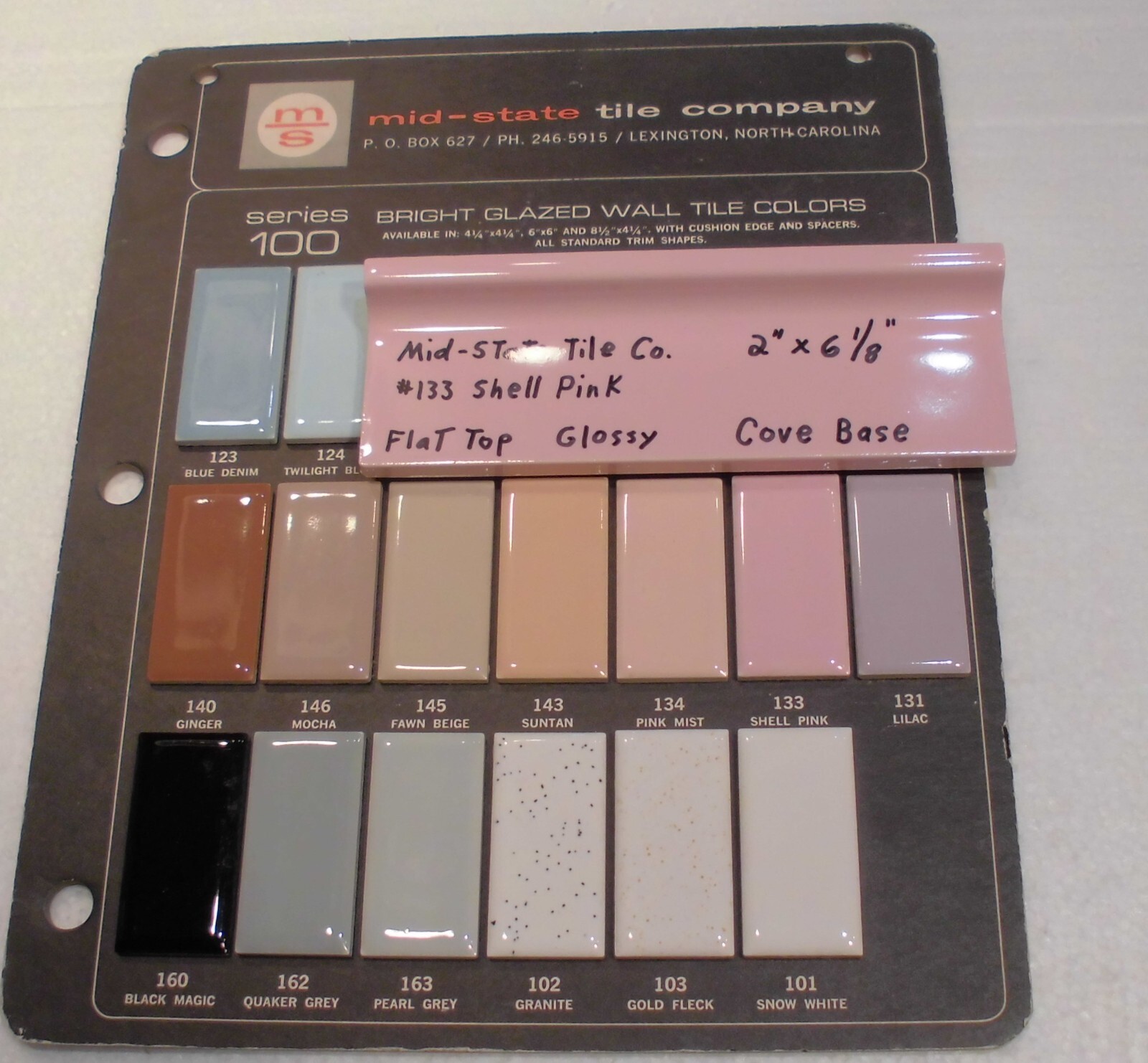 1 pc. Shell Pink 2” X 6-1/8” Glossy Ceramic Cove Base Tile, Flat Top, Mid-State
