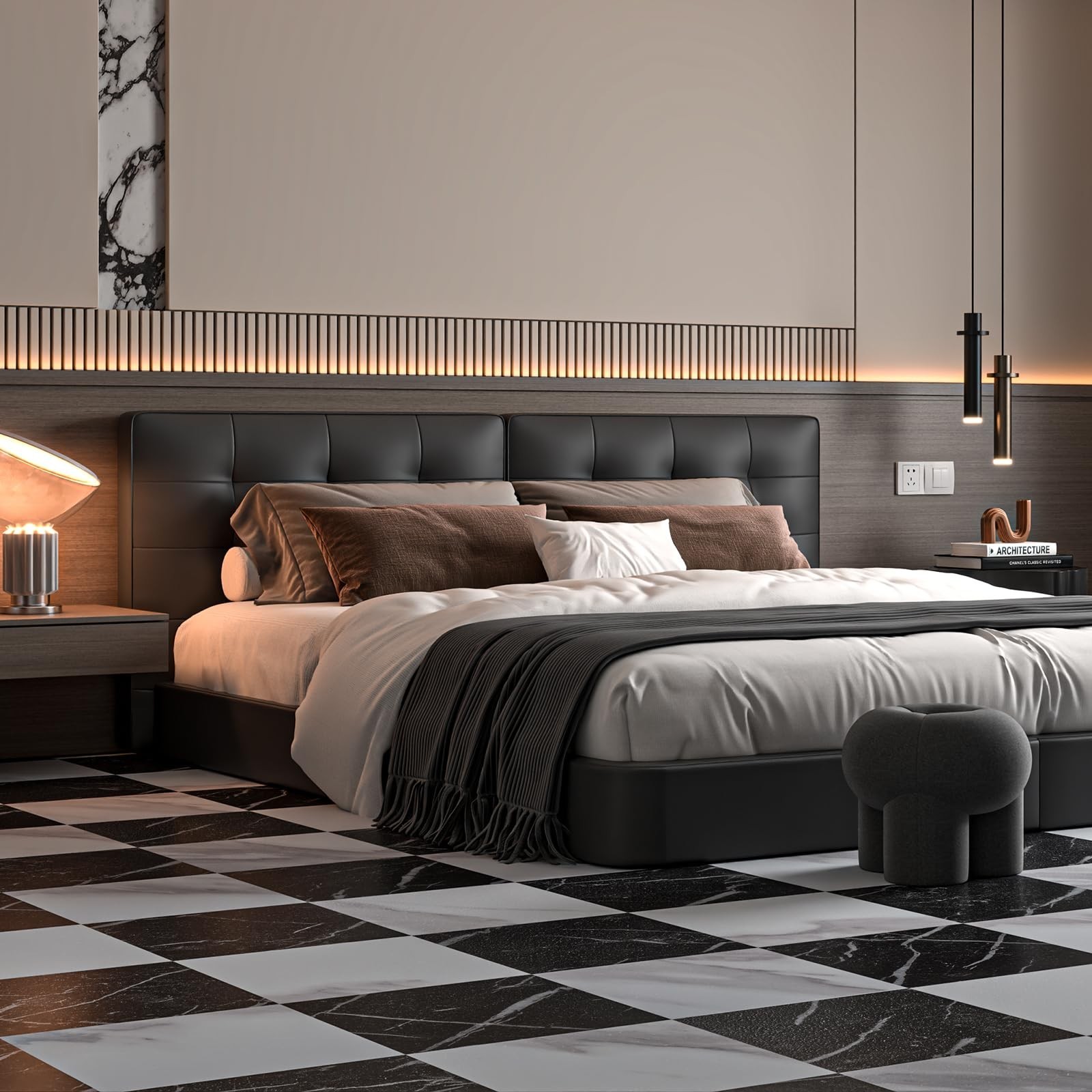 VallisCo 30-Piece 12×12 Peel & Stick Floor Tiles 30 Sq Ft Waterproof Black