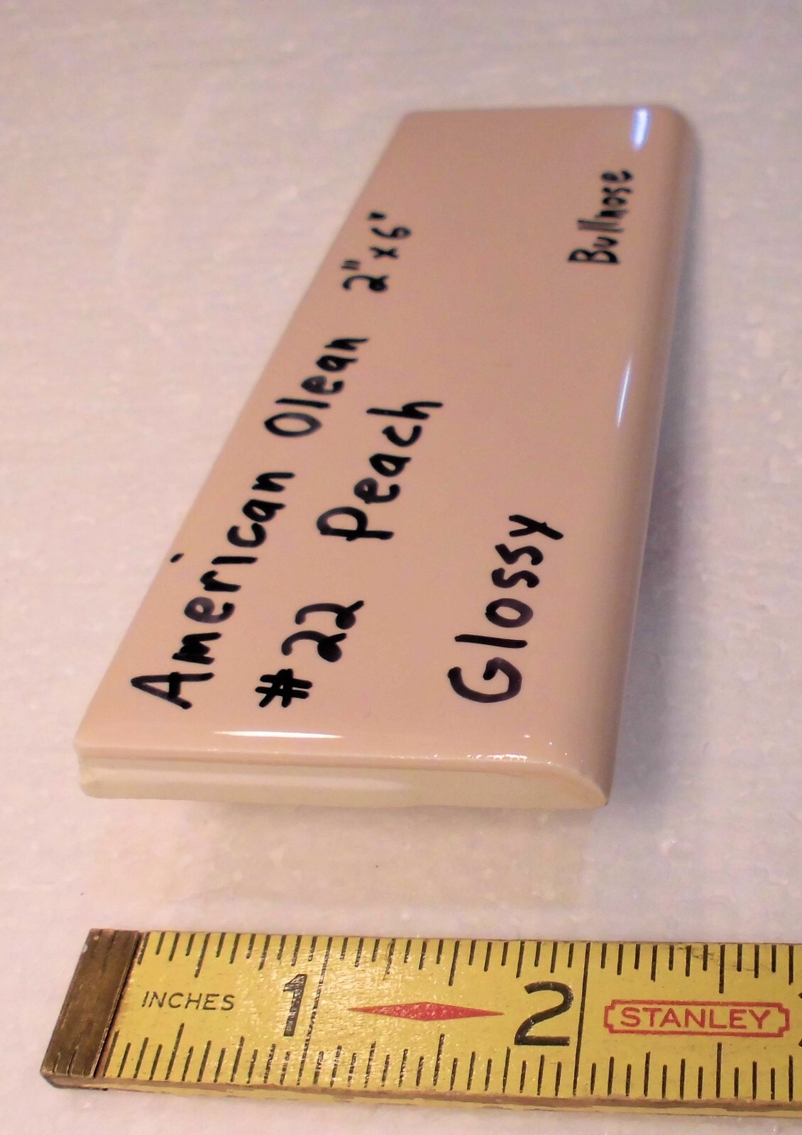 1 pc. *PEACH COLOR* Ceramic Bullnose Tile 2” X 6” By American Olean, NEW STOCK