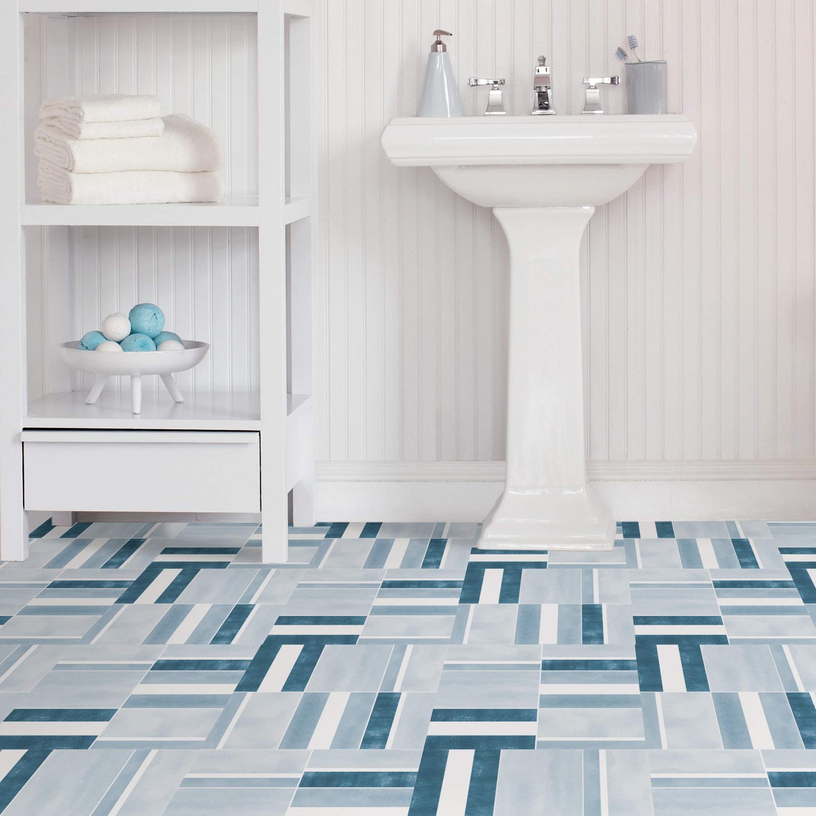 FP3300 Azure Peel Stick Floor Tiles Blue Vinyl Flooring Waterproof Home Decor