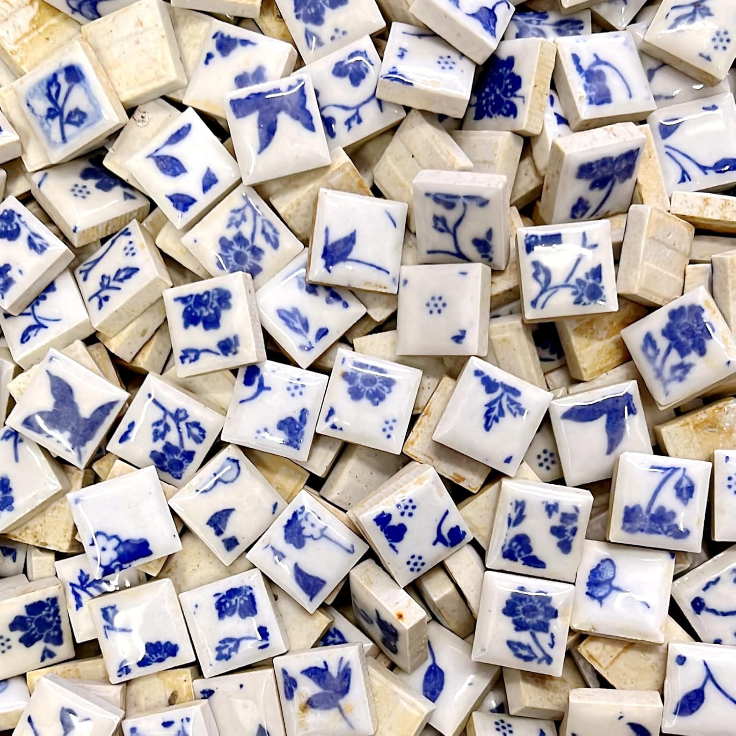 15mm Blue White Mini Ceramic Floor Tile Mosaic Tiles for Crafts, Colorful Cer…