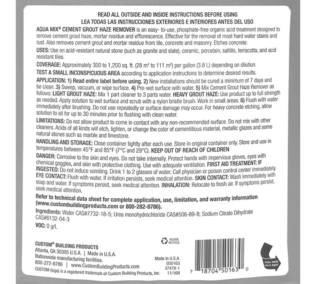 Aqua Mix Cement Grout Haze Remover 1 Gallon Professional Tile & Mortar Cleaner