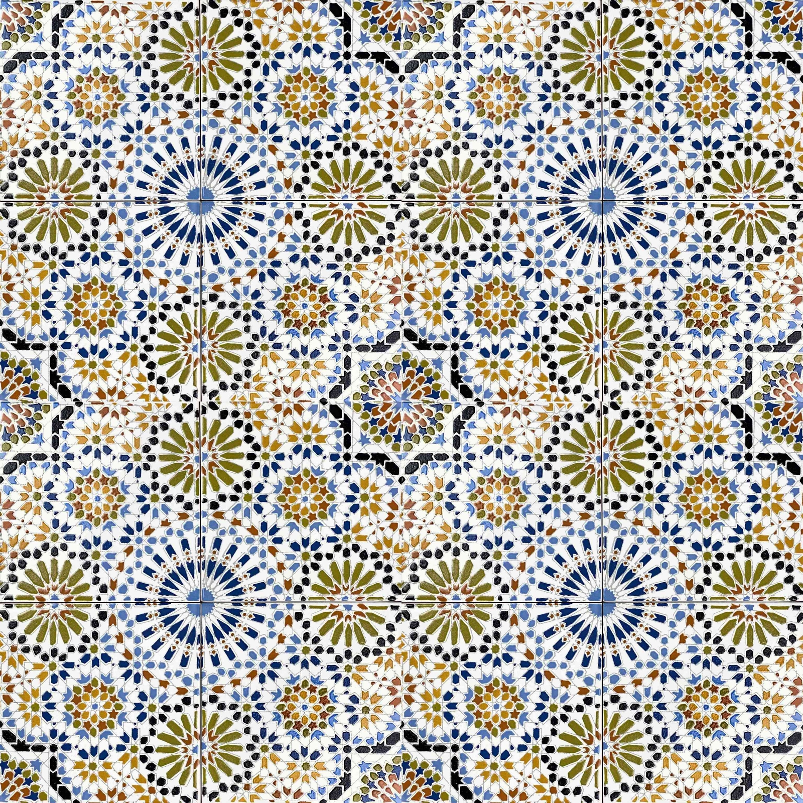 Moroccan ceramic tiles 8×8 inch, 12 tiles in Coloured Patchwork Mosaic – Kenza