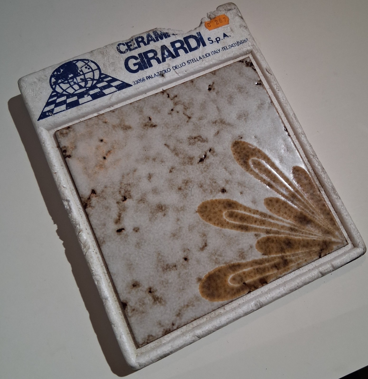 1pc Vintage Girardi Artistic Ceramic Wall Tile Mottled Brown Leaf Mid Century
