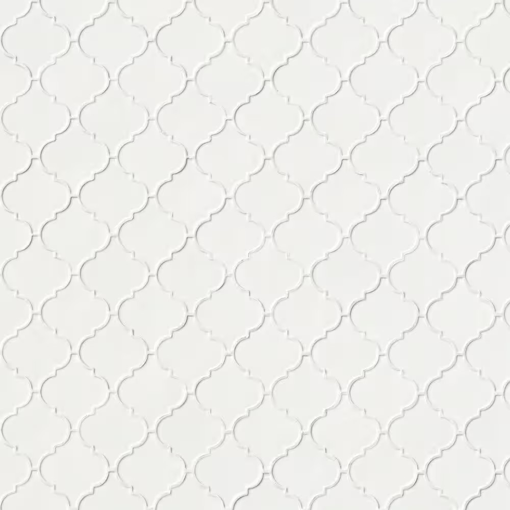 Whisper White 11X15 In. Glossy Ceramic Arabesque Mosaic Tile with Classic Curved