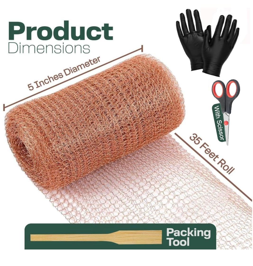 Copper Mesh Rodent Control, 5In X 32Ft Copper Wool for Hole Blocking