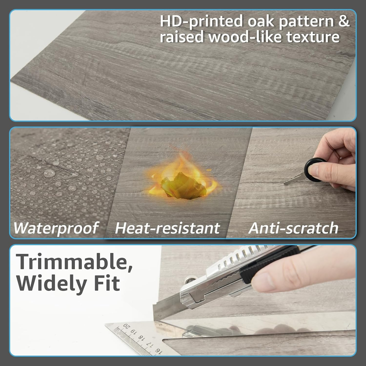 Peel and Stick Vinyl Floor Tiles 30-Pack 12 X 12 Inch, Self Adhesive Waterproof