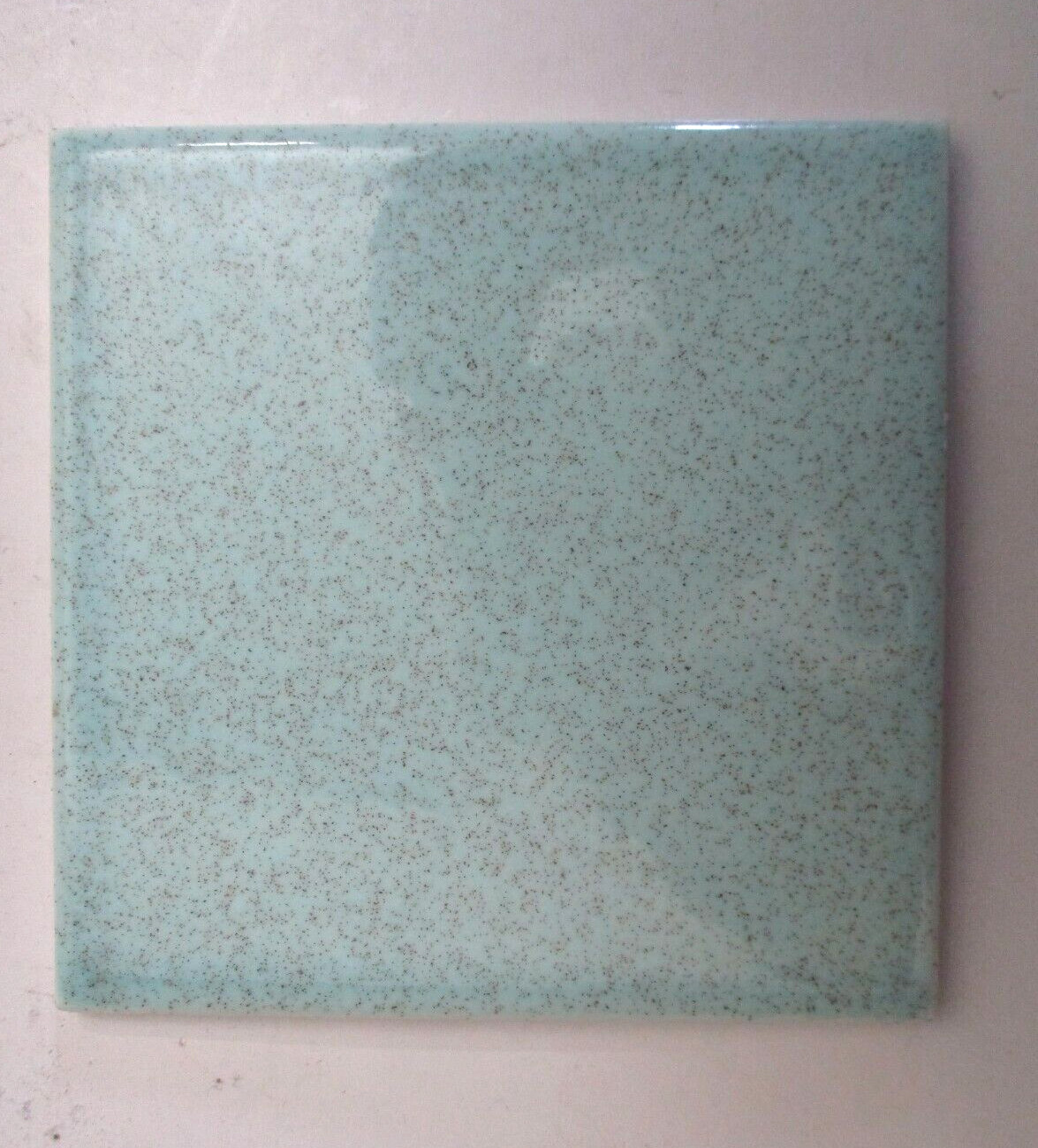 1 Wall Tile Atco USA 4-3/8″ Sq. Speckled Brown on Turquoise Ceramic 1950 Vintage