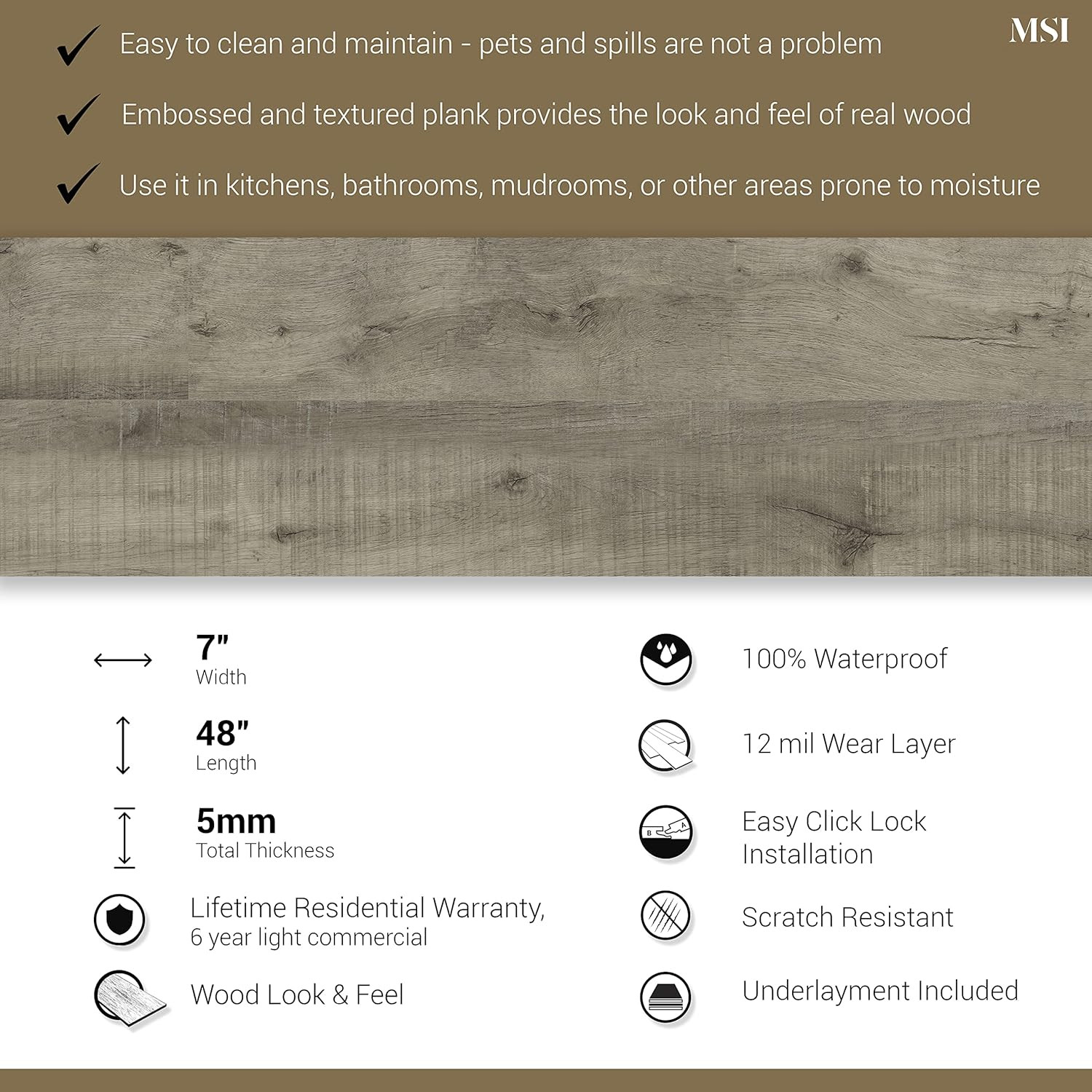 Mckenna 7×48″ Waterproof Luxury Vinyl Planks – Chestnut Hill Red, 23 Sq.Ft.