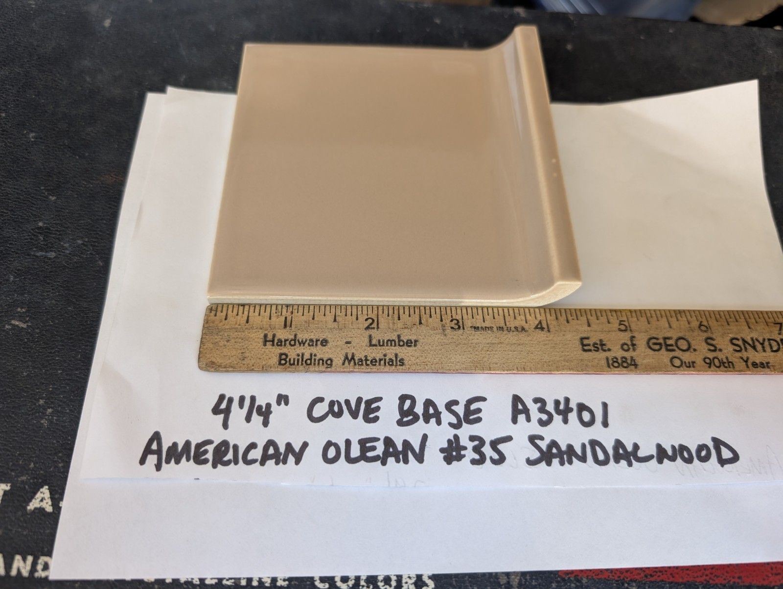 1 piece 4 1/4″ Ceramic Tile Cove base A3401 #35 Sandalwood American Olean Gloss