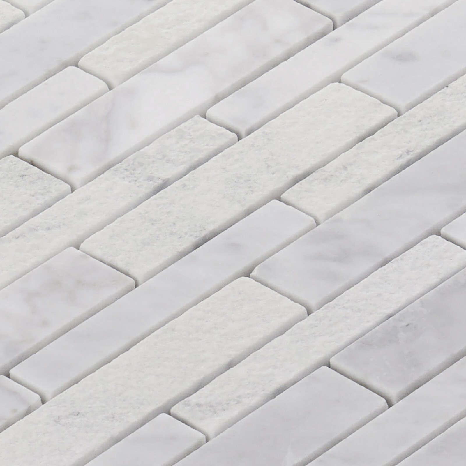 White Calacatta Marble Stone Textured Blended Linear Mosaic Tile Wall Backsplash