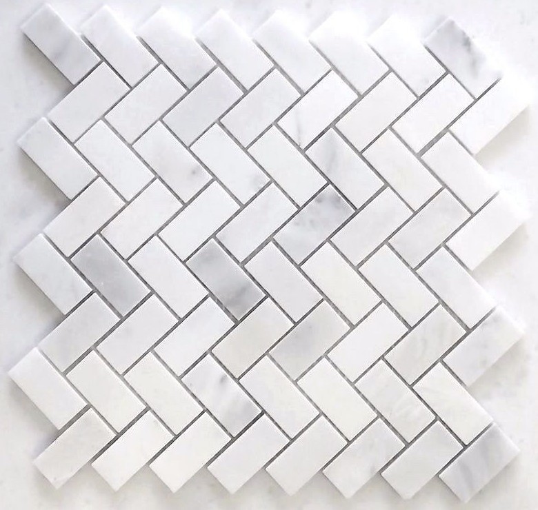 3/4X1 3/8 Carrara Herringbone Honed Marble Kitchen Mosaic Tile Floor Backsplash