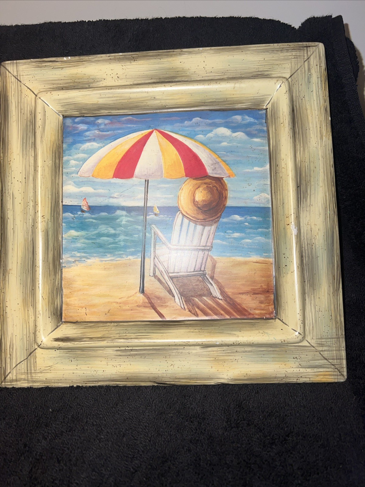 BEACH ART 9″ by 9″ Decorative Porcelain Table Tray Decor SHORELINE SCENE