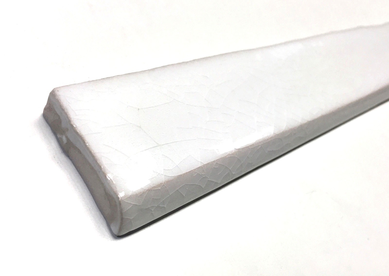 1.5×12 Bullnose White Crackled Ceramic Trim Tile, Wall and Floor Accent Kitchen