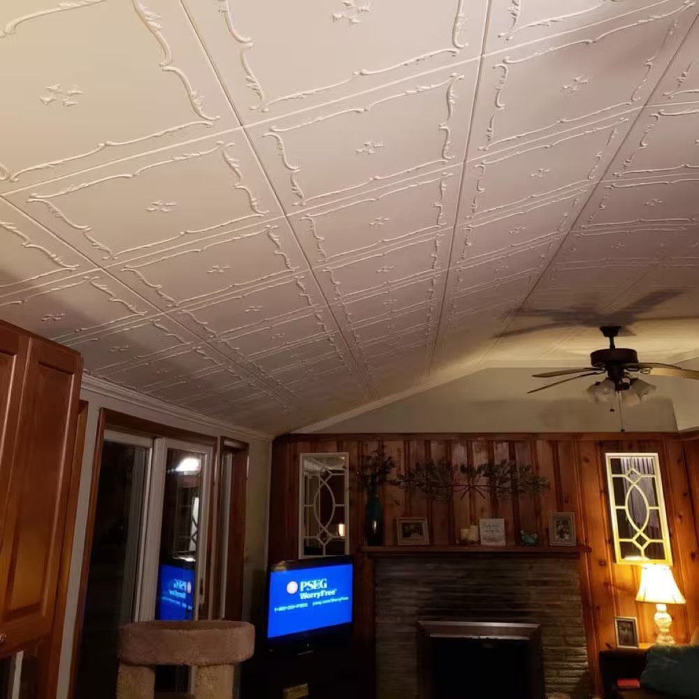Spring Buds 1.6 Ft. X 1.6 Ft. Glue up Foam Ceiling Tile in Plain White (21.6 Sq.