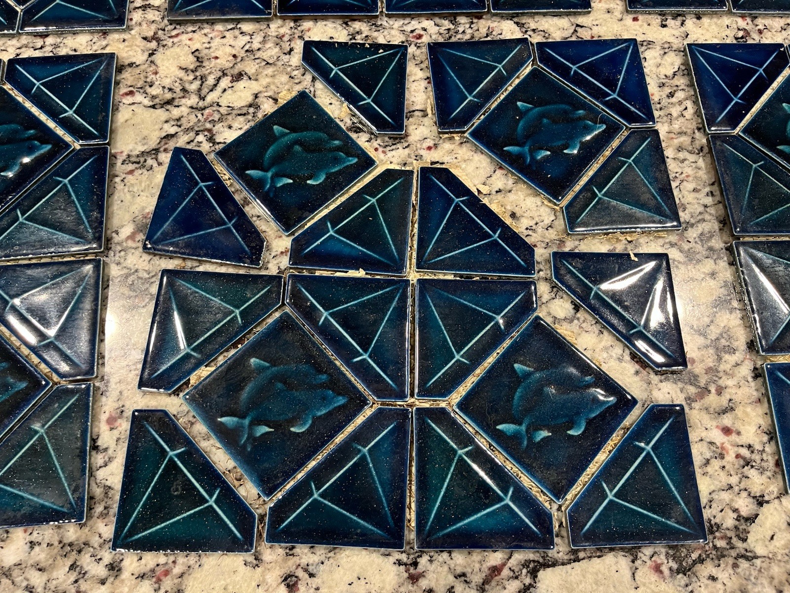 Ceramic Mosiac Tiles Dolphin Ocean Nautical Theme 6 Pcs 12” X 12” New Old Stock