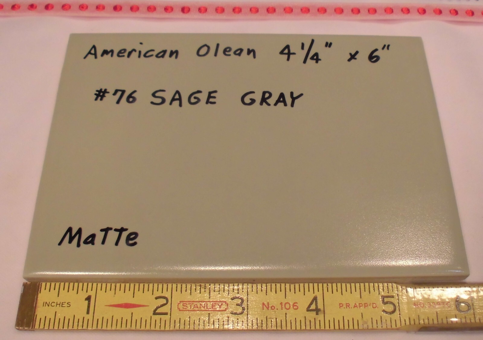 1 pc. Ceramic Matte Tile *Sage Gray* by American Olean 4-1/4″ X 6″ Green