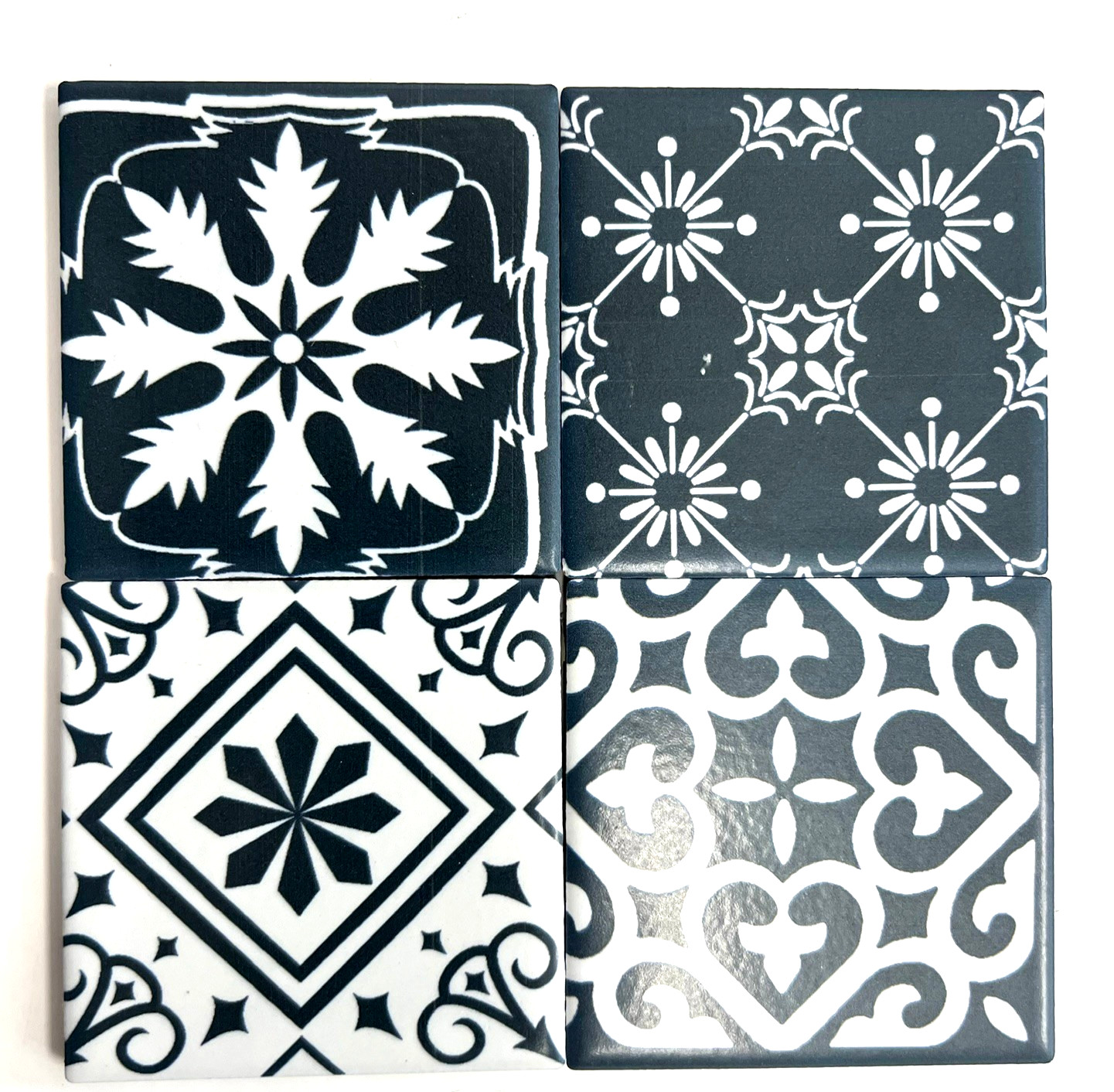 3×3 Whimsical Portuguese Beach Pattern Decorative Porcelain Tiles (Set of 4)