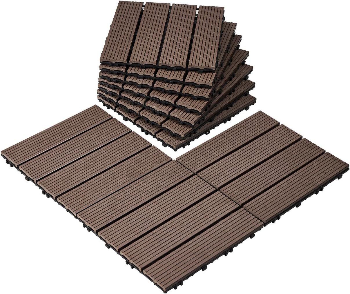Waterproof Interlocking Deck Tiles, 27 Pack, 12″x12″, Dark Grey Outdoor Flooring
