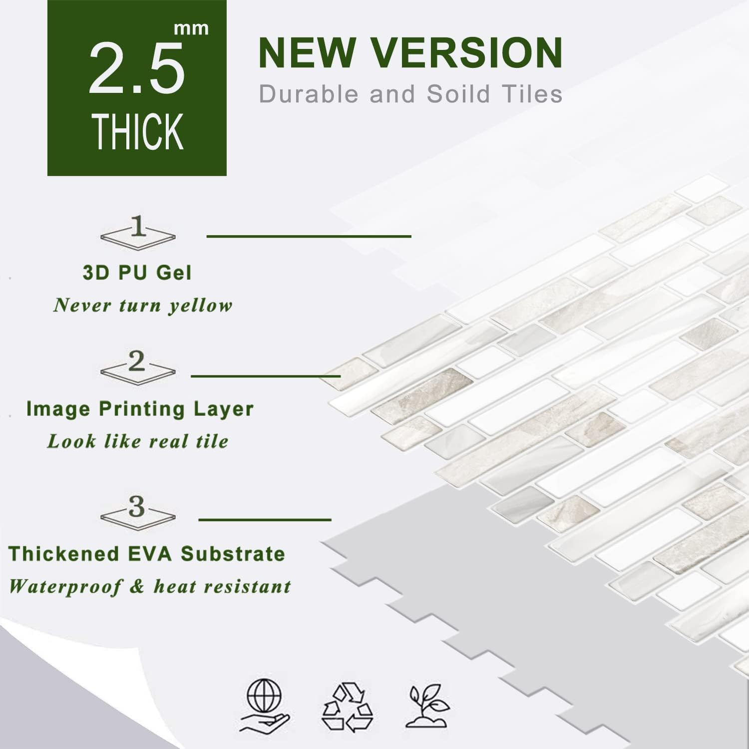 Thicker Design Peel and Stick, Self Adhesive Stick on Tile Backsplash for Kitche