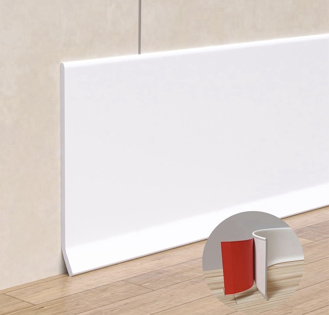 40Ft Flexible Baseboard Molding Trim 4″ Self Adhesive Peel Stick Vinyl White