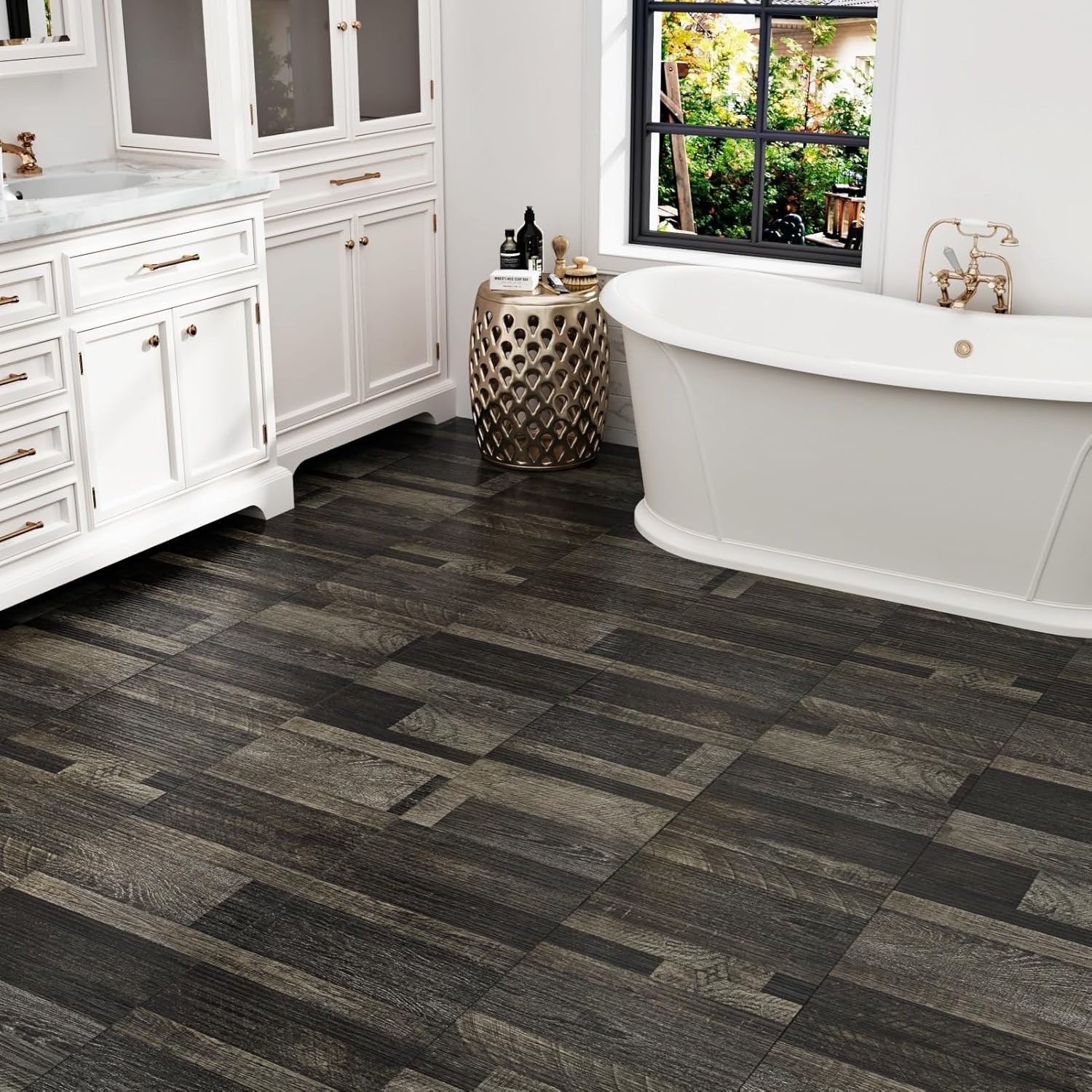 Wallercity Dark Brown Peel and Stick Floor Tile Vinyl Flooring Wood Grain Panels
